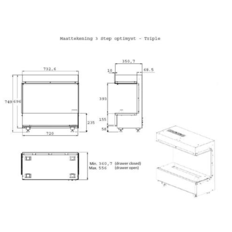 Dimplex 3-Step Opti-myst Driezijdig | Elektrisch inbouwhaard